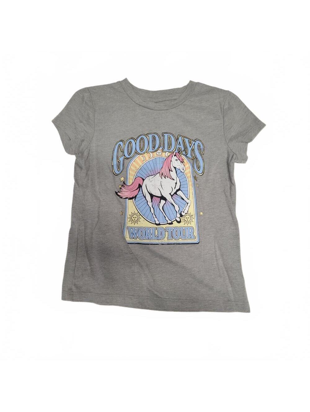 "Good Days World Tour" Girls Unicorn Gray Graphic Tee Size XS 6/6X